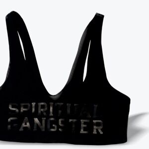 Spiritual Gangster Sports Bra Womens Medium Black Tonal Logo V-Neck Hamsa Hand
